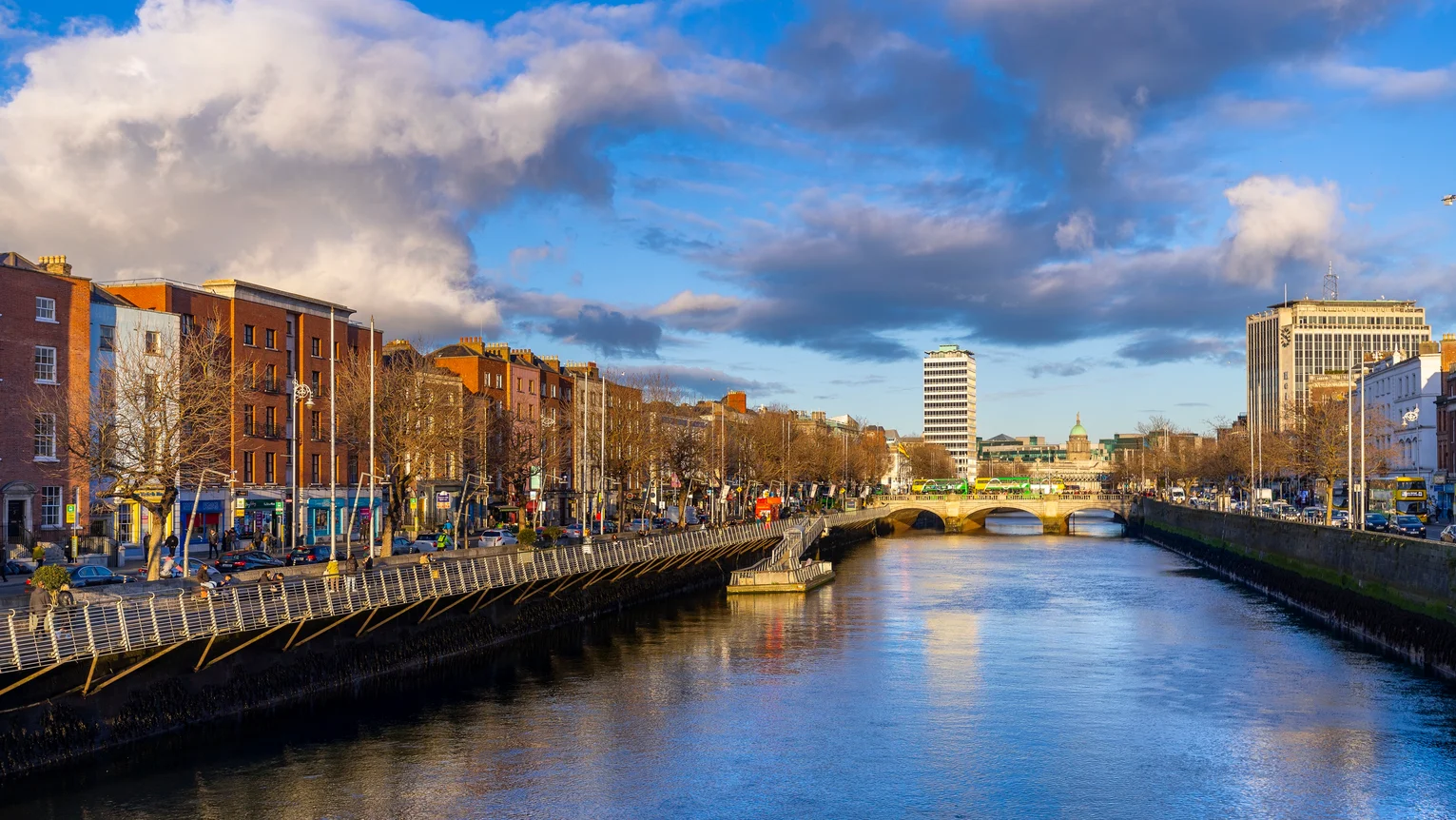 river with a bridge and buildings in Dublin city