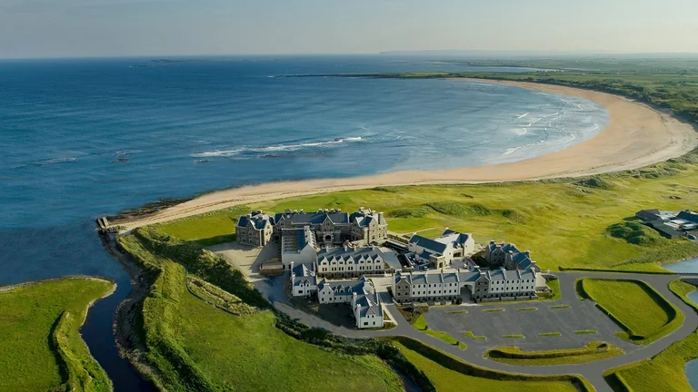 View of coast, golf course and hotel