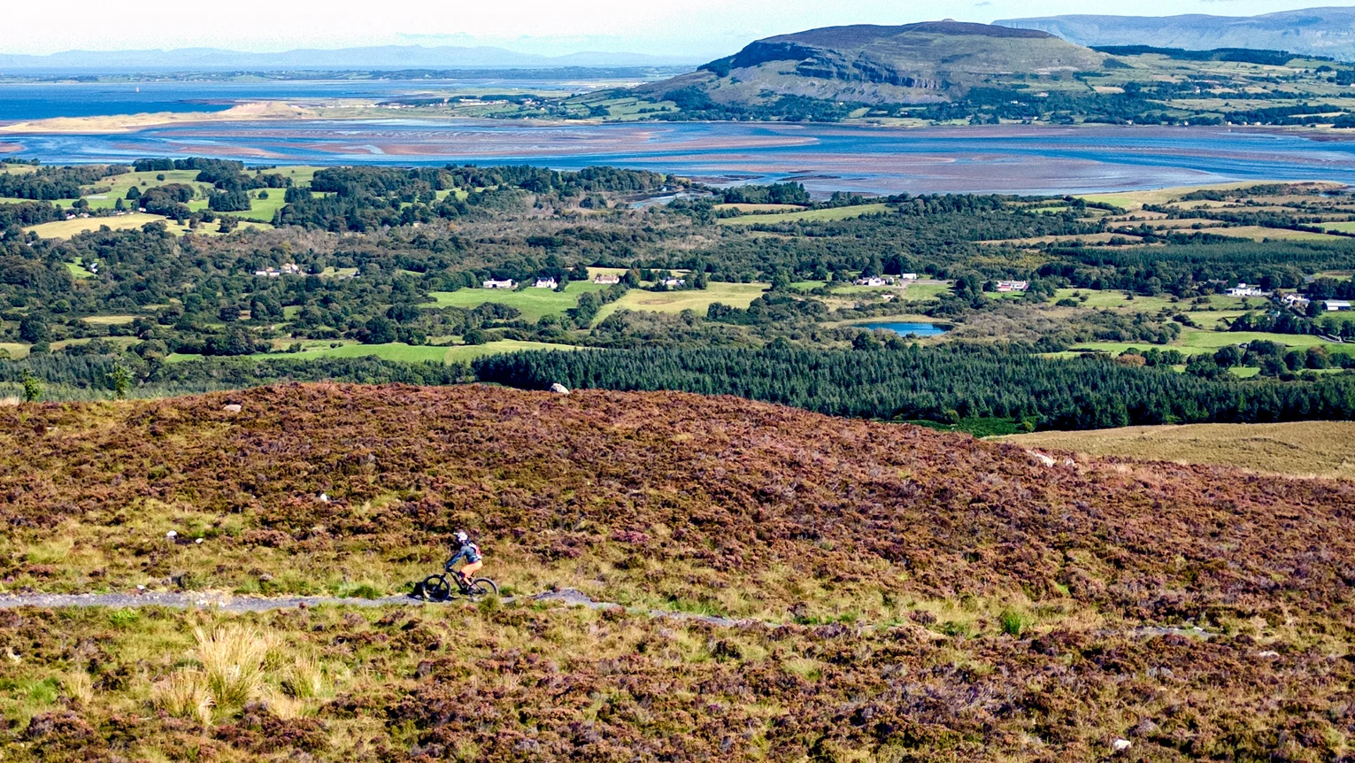 A person riding a bike on a hill